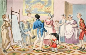 Il signor B promosso a tenente e per la prima volta indossa la sua uniforme, da Il progresso di un guardiamarina, pub. 1835 da George Cruikshank
